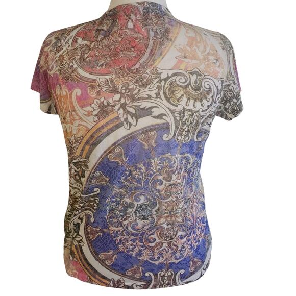 St Tropez West Paisley Tee Shirt L – Boho Hippie V-Neck Colorful Festival Top - Picture 3 of 5
